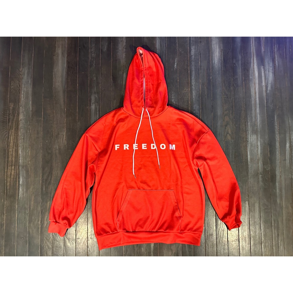 Freedom Graphic Hoodie Red Long Sleeve Sweatshirt Women Streetwear Pullover